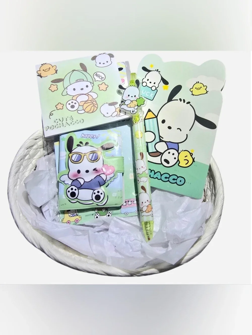 Pochacco 4 Piece Stationery Set W/ Mini Notebook Keychain, Pen, & More NEW